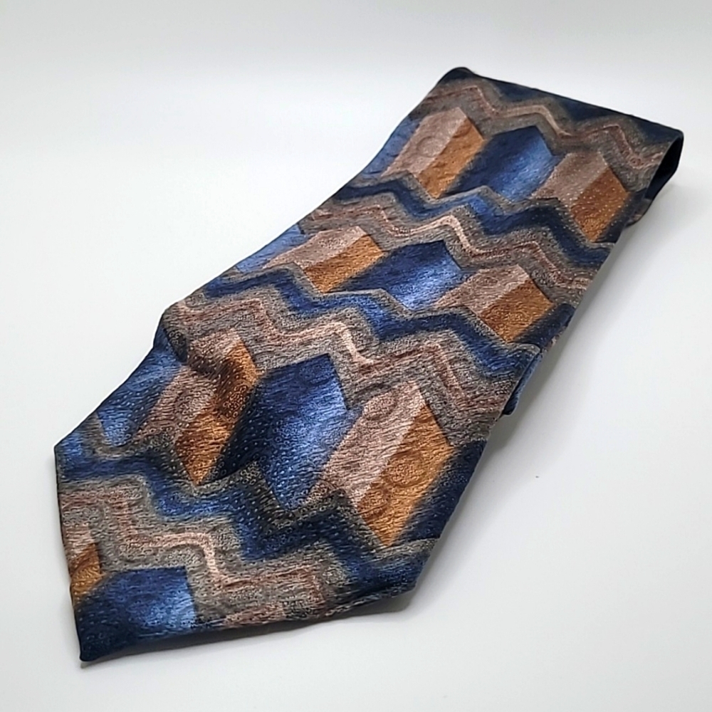 Repp Ltd X-Long Blue Green Tan Geonetric Men's Tie